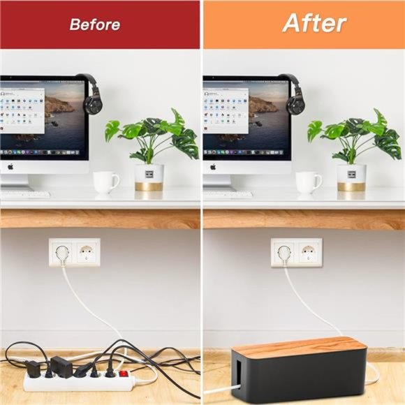 Cable Management Box 3Pack with 16 Cable Clips Set-Large & Medium & Small Wooden - Picture 2 of 7